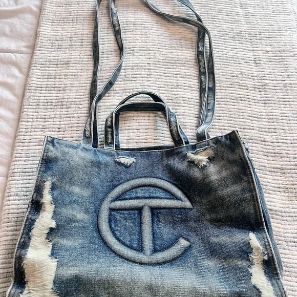 Telfar Distressed Medium Denim Tote - Blue - Picture 1 of 4